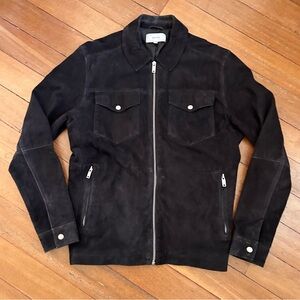 Reiss Suede Zip Through Trucker Jacket Black